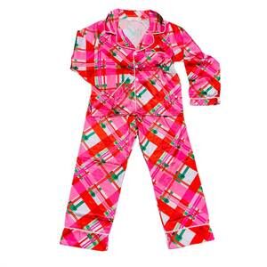 NEW TWEENSTYLE tweens' silky holiday plaid lounge set in pink